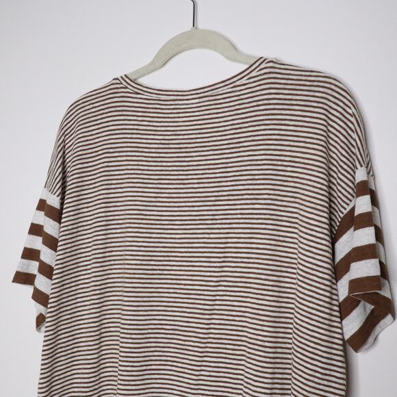 MAXMARA Leisure Striped Linen Blend Knit T-Shirt Short Sleeve in Brown Women's L - Picture 6 of 8